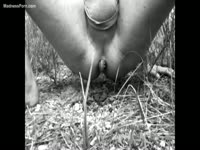 Hunter is shitting in the forest